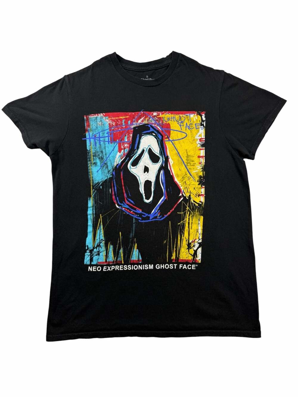 Ghost Face Neo Expressionism Graphic T Shirt Black Horror Halloween Size S